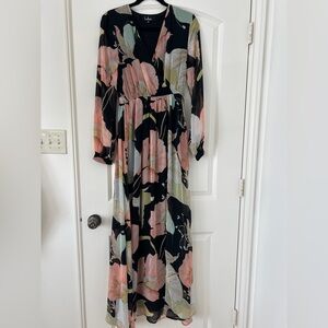 Lulus Wondrous Water Lilies Black Floral Print Maxi Dress